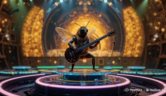 Animated Bee Rocking Out on LED-Lit Platforms – AI Generated Video | Hailuo AI