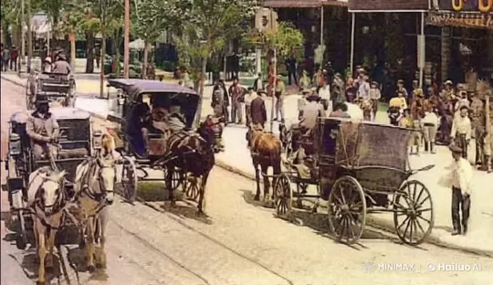Early 20th-Century City Street Life with Carriages and Pedestrians – AI Generated Video | Hailuo AI