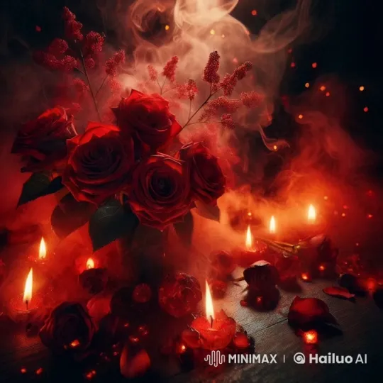 Romantic Red Roses with Candles and Smoke – AI Generated Video | Hailuo AI
