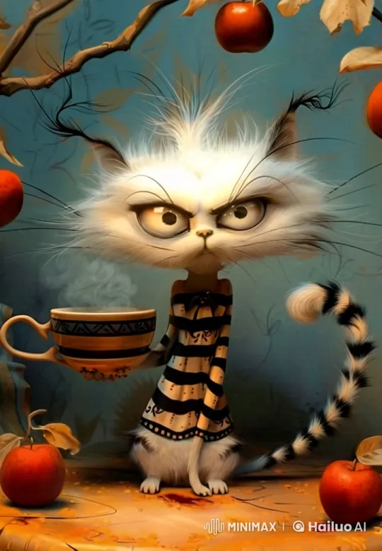 Whimsical Cat in Autumnal Scene with Teacup – AI Generated Video | Hailuo AI