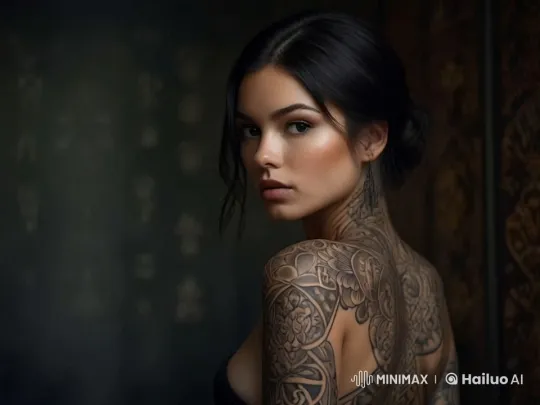 Intricate Tattoos Highlighted on a Turned Back – AI Generated Video | Hailuo AI
