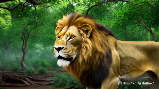 Golden Lion Meets Emerald Snake in Enchanted Forest – AI Generated Video | Hailuo AI