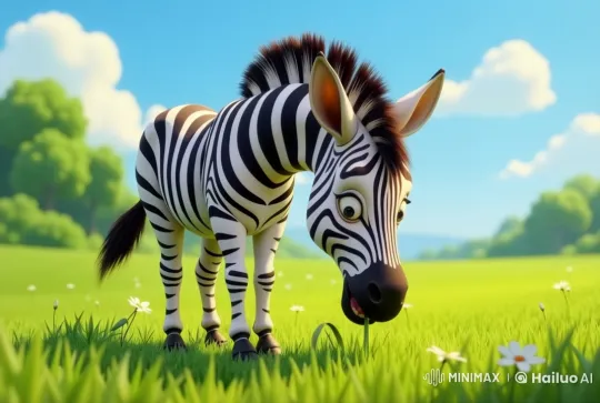 Live2D Zebra Grazing in a Serene Meadow – AI Generated Video | Hailuo AI