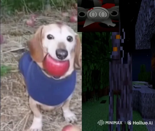 Dog in Blue Sweater vs. Minecraft Character in Nighttime Duel – AI Generated Video | Hailuo AI