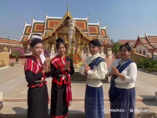 Thai Dancers Blend Tradition with Modern Moves in Temple Setting – AI Generated Video | Hailuo AI