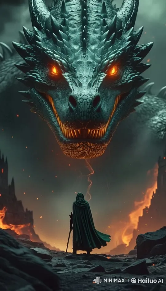 Cloaked Hero Confronts Fiery Dragon in Live2D Animation – AI Generated Video | Hailuo AI