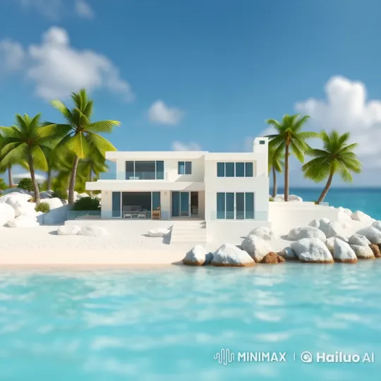 Tranquil Beachfront Mansion in Tropical Paradise – AI Generated Video | Hailuo AI