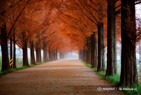 Autumn Pathway: Majestic Leaf Fall in Tranquil Mist – AI Generated Video | Hailuo AI