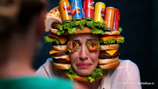 Junk Food Portrait: Melancholic Artistic Expression – AI Generated Video | Hailuo AI