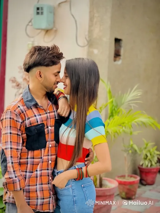 Young Couple Sharing Kiss Amidst Rustic Greenery – AI Generated Video | Hailuo AI
