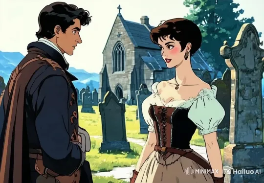 19th-Century Couple Converses by Historic Church in Peaceful Animation – AI Generated Video | Hailuo AI
