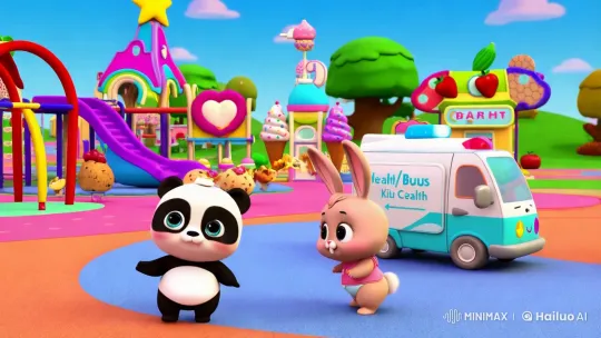 Baby Panda and Rabbit Explore a Colorful 3D Animated Town – AI Generated Video | Hailuo AI