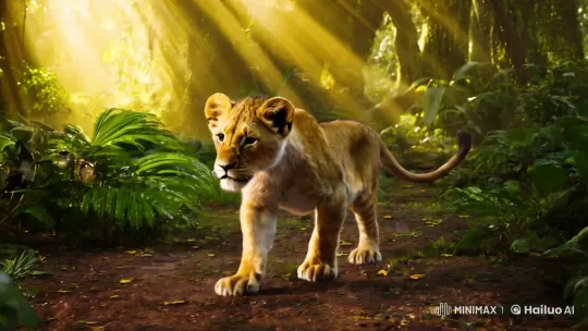 Lion Cub in Verdant Jungle Captures Intimate Beauty – AI Generated Video | Hailuo AI