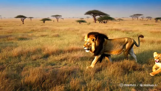 Young Lion Cub's Joyful Play on the Savannah – AI Generated Video | Hailuo AI