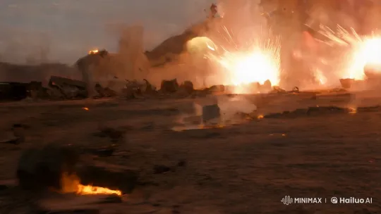 Soldier's Run Through a Blazing Warzone – AI Generated Video | Hailuo AI