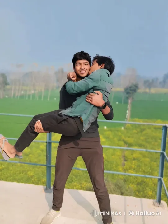 Affectionate Embrace on a Rooftop with Rural View – AI Generated Video | Hailuo AI