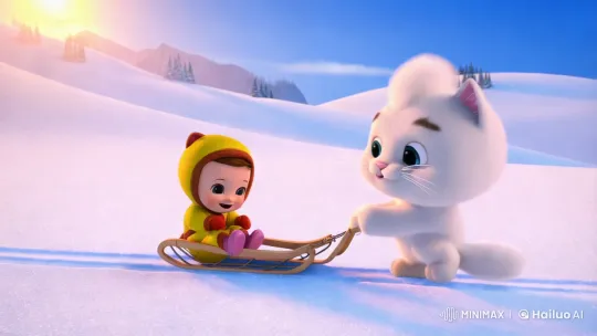 Fluffy Cat and Baby Enjoy Snowy Valley Adventure – AI Generated Video | Hailuo AI
