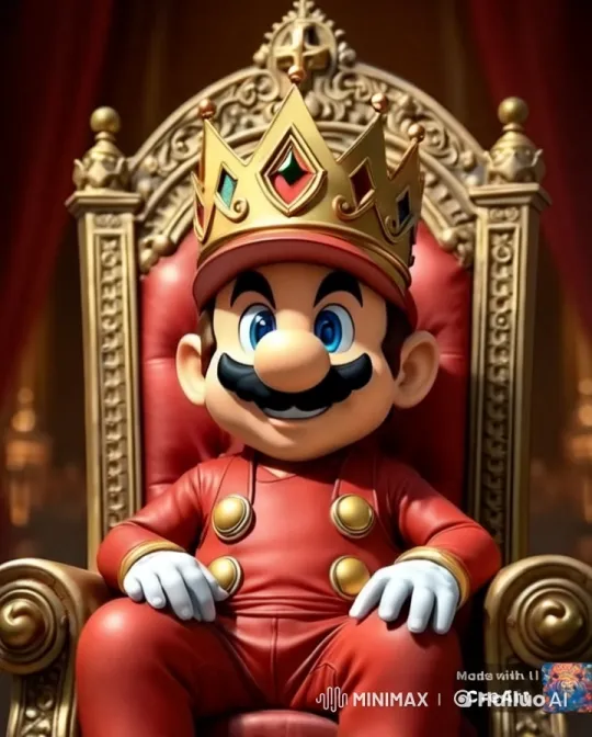 Regal Mario on Golden Throne in Opulent Setting – AI Generated Video | Hailuo AI