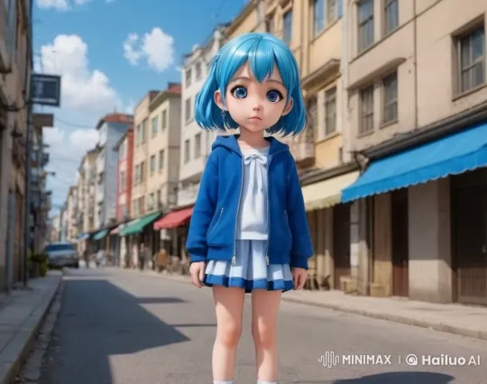 Crying Anime Girl in Blue Walks Through Empty City Street – AI Generated Video | Hailuo AI