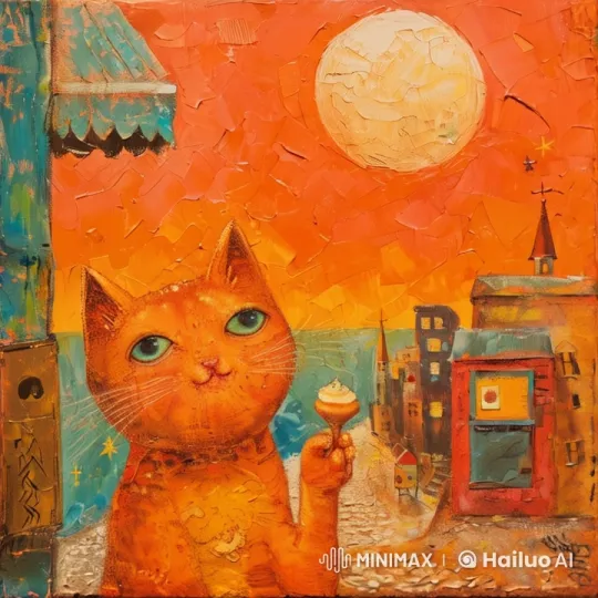 Orange Cat Enjoying Ice Cream on Cobblestone Street – AI Generated Video | Hailuo AI