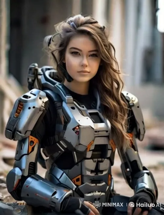 Futuristic Armored Woman in Serene Post-Apocalyptic Landscape – AI Generated Video | Hailuo AI