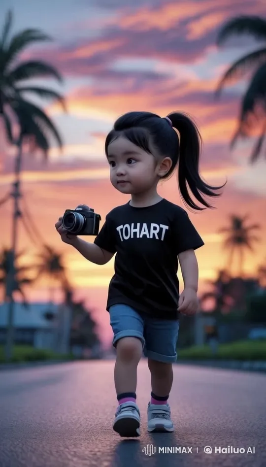 Young Girl Captures City's Sunset Beauty – AI Generated Video | Hailuo AI