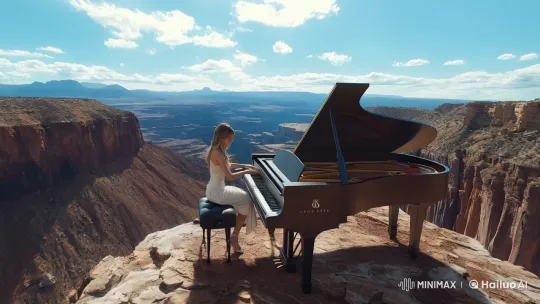 Grand Canyon Piano: Elegance Meets Nature in 8K – AI Generated Video | Hailuo AI