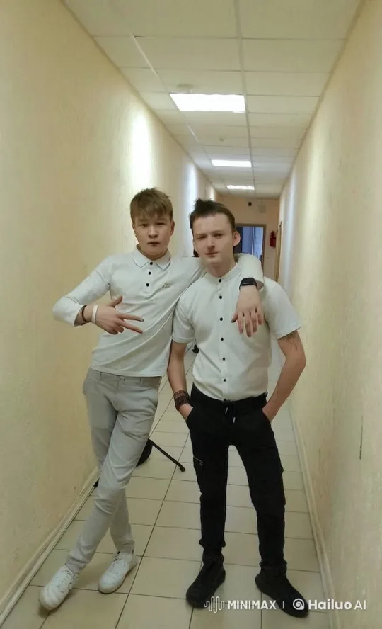 Young Men Share Tender Moment in Hallway – AI Generated Video | Hailuo AI