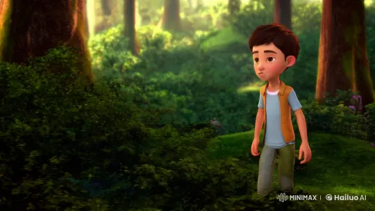Young Boy Meets Lost Panda in Tranquil Forest – AI Generated Video | Hailuo AI