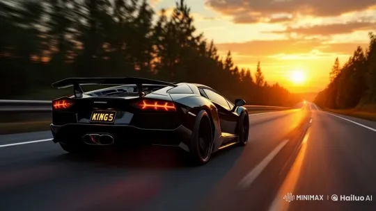 Black Sports Car Drives into Sunset in Live2D Animation – AI Generated Video | Hailuo AI