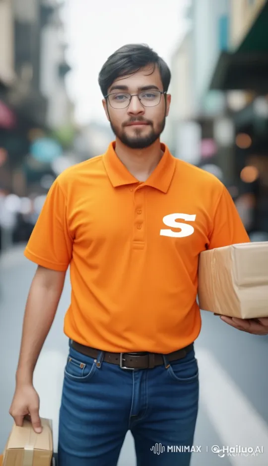 Animated Delivery Person Wave and Speak on Busy Street – AI Generated Video | Hailuo AI