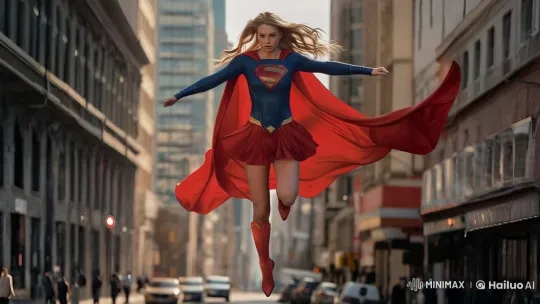 Supergirl Ascends in Live2D Over Bustling Cityscape – AI Generated Video | Hailuo AI