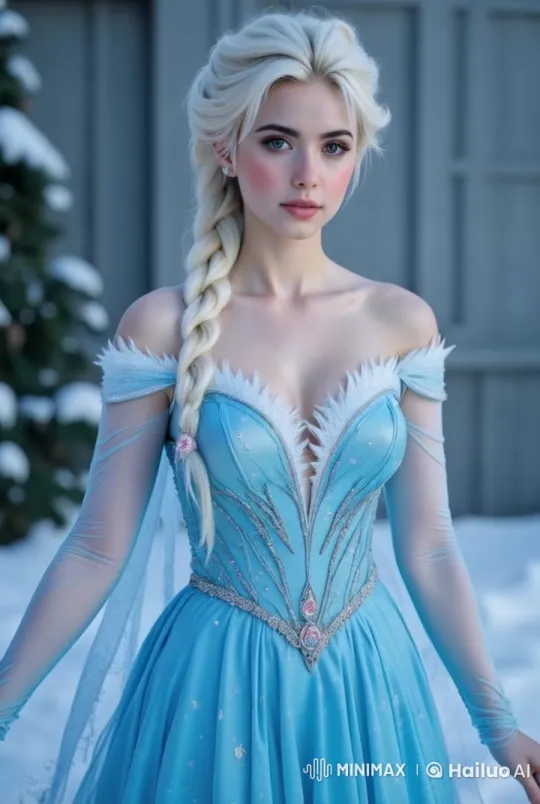 Girl in Blue Dress Flees Bugs in Snowy Setting – AI Generated Video | Hailuo AI