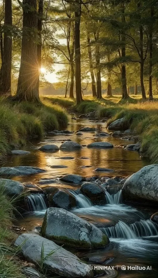 Tranquil Forest Scene at Sunset with Bird by River – AI Generated Video | Hailuo AI