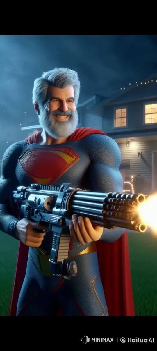 Superhero Fires Weapon in Peaceful Suburb – AI Generated Video | Hailuo AI