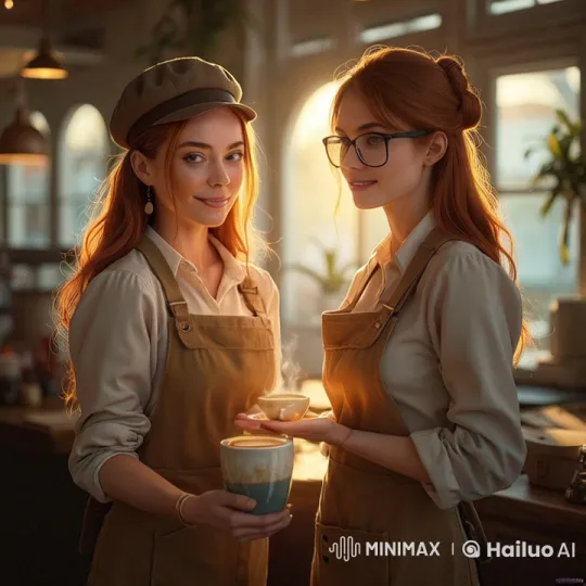 Friends Share Affection in Cozy Café Setting – AI Generated Video | Hailuo AI