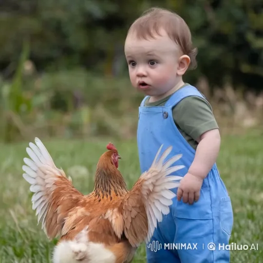Boy and Chicken Engage in Playful Dusty Tussle – AI Generated Video | Hailuo AI