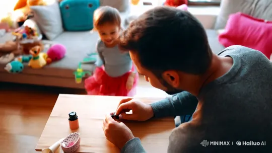 Father-Daughter Bonding Over Nail Painting – AI Generated Video | Hailuo AI