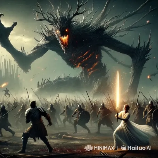Epic Fantasy: Warrior Battles Fiery Tree Monster – AI Generated Video | Hailuo AI