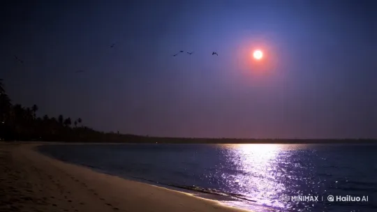 Moonlit Beach: Tranquil Ocean, Night Sky, and Silhouettes – AI Generated Video | Hailuo AI