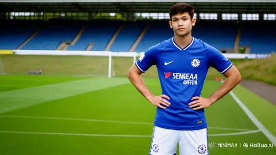 Dashing Young Chelsea Player on Pristine Soccer Field – AI Generated Video | Hailuo AI