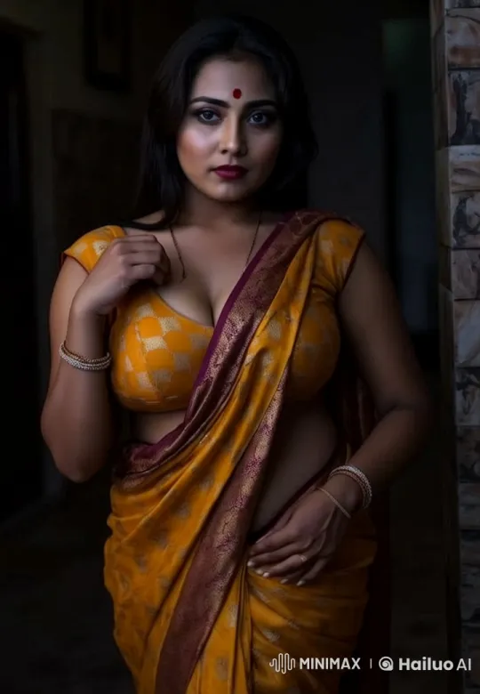 Terrified Girl Flees in Vibrant Saree Through Shadowy Hallway – AI Generated Video | Hailuo AI