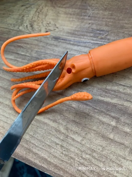 Toy Squid Disassembly with Precision Knife Cuts – AI Generated Video | Hailuo AI