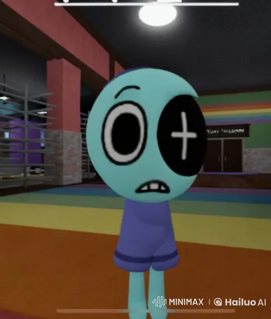 Blue Character Confronted by Aggressive Man in Colorful Setting – AI Generated Video | Hailuo AI