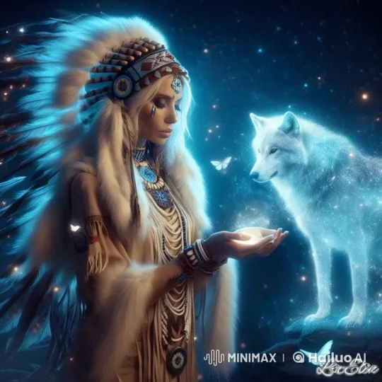 Mystical Forest Ritual with Native Woman and Ethereal Wolf – AI Generated Video | Hailuo AI