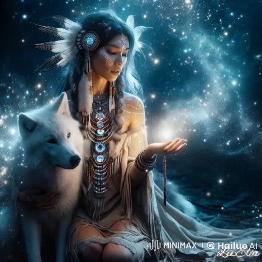 Enchanted Woman and White Wolf in Starry Night – AI Generated Video | Hailuo AI