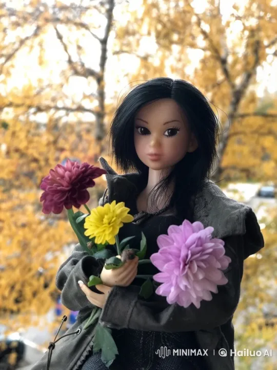 Girl Enjoying a Flower's Scent in Autumn Setting – AI Generated Video | Hailuo AI