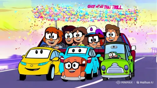 Diverse Crew Adventures in Colorful Ride – AI Generated Video | Hailuo AI