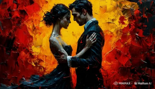 Passionate Dance of a Couple in Fiery Live2D Animation – AI Generated Video | Hailuo AI