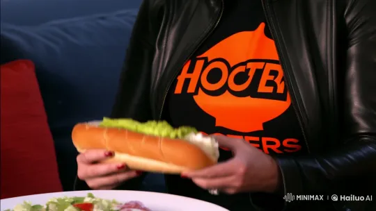 Woman Enjoying Hotdog in Cozy Indoor Setting – AI Generated Video | Hailuo AI
